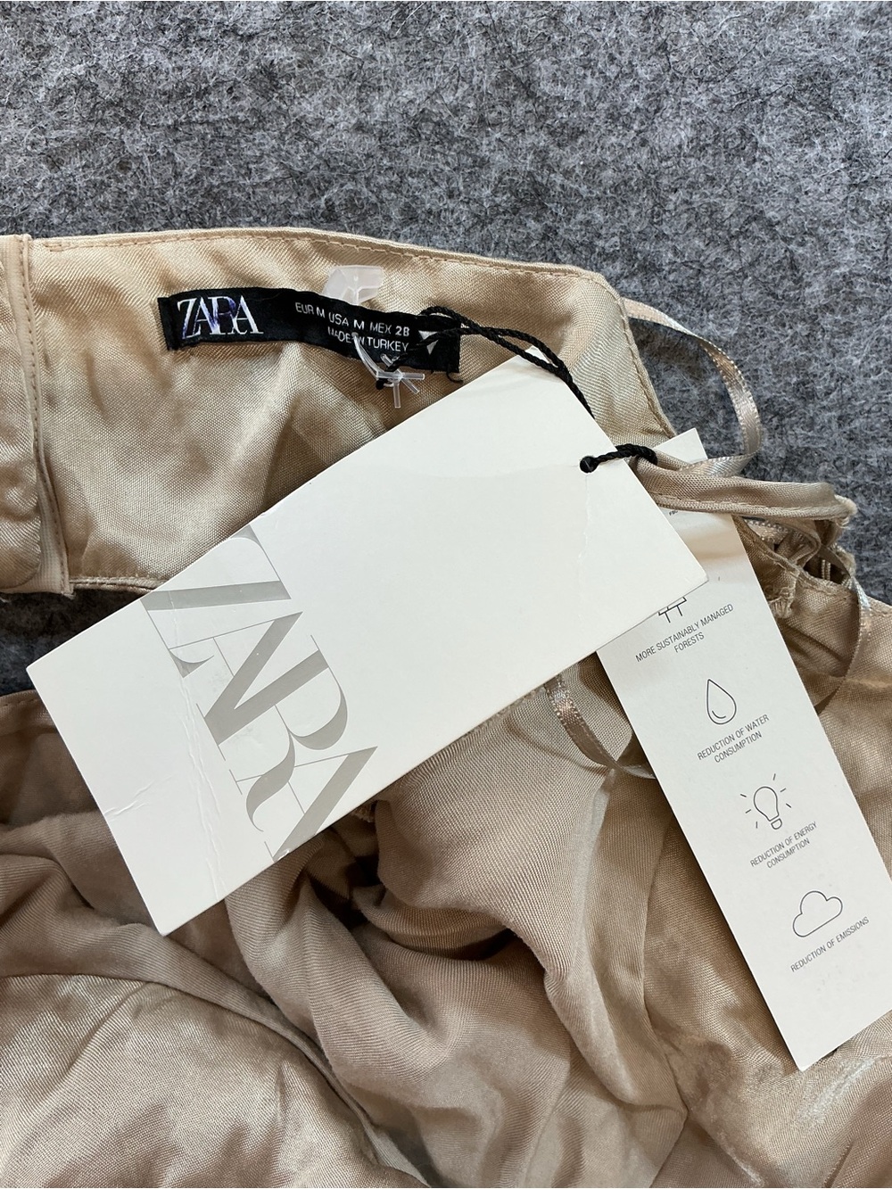 Zara Satin-Look Slip Maxi Dress in Beige Size M - Picture 3 of 4